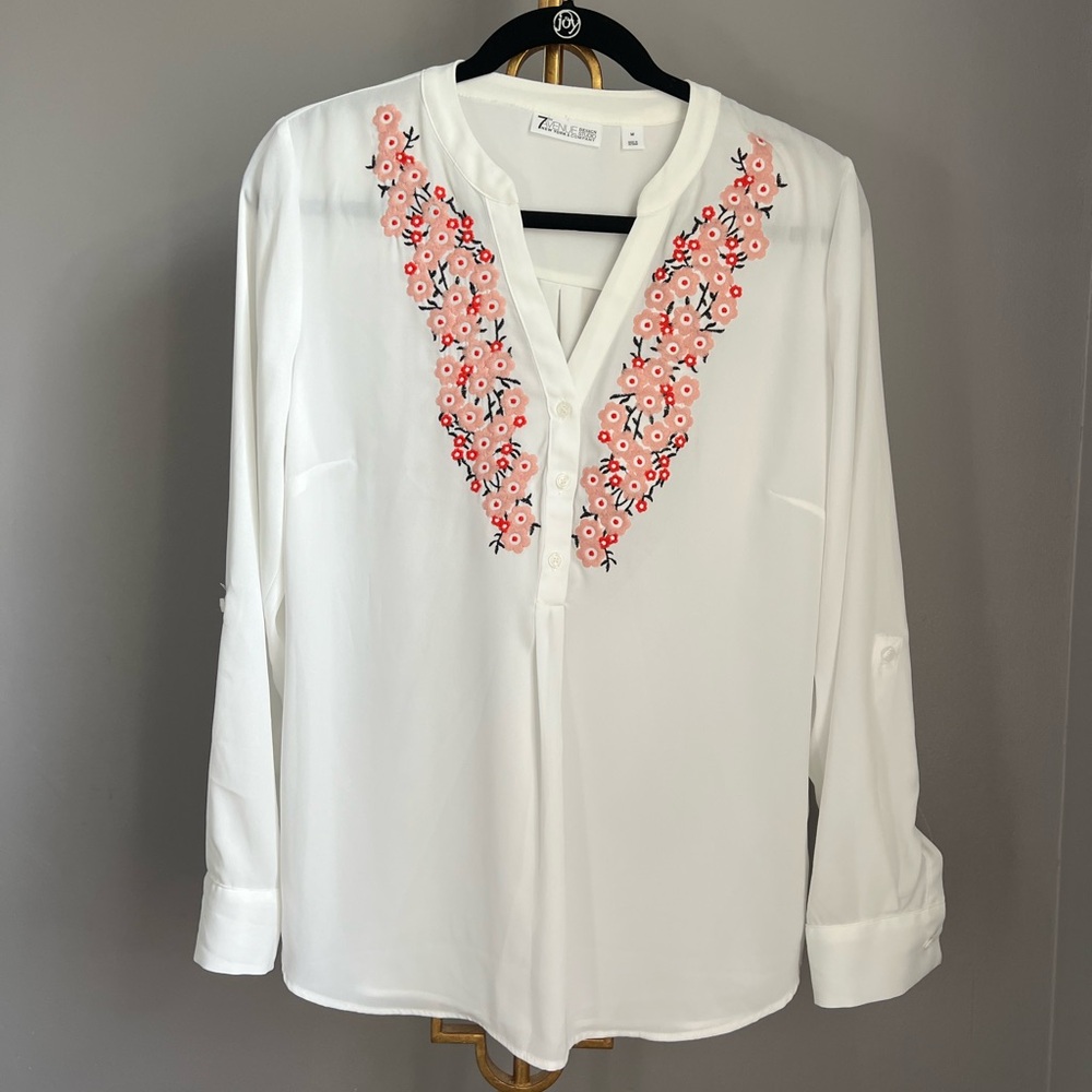 White Floral Embroidered Women's Top